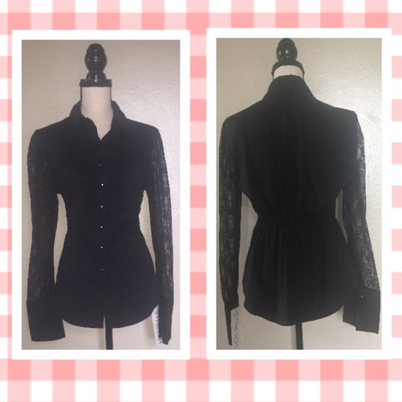 Harve Bernard Tops - 🌹NWT🌹Elegant Black Lace & Ruffles Shirt